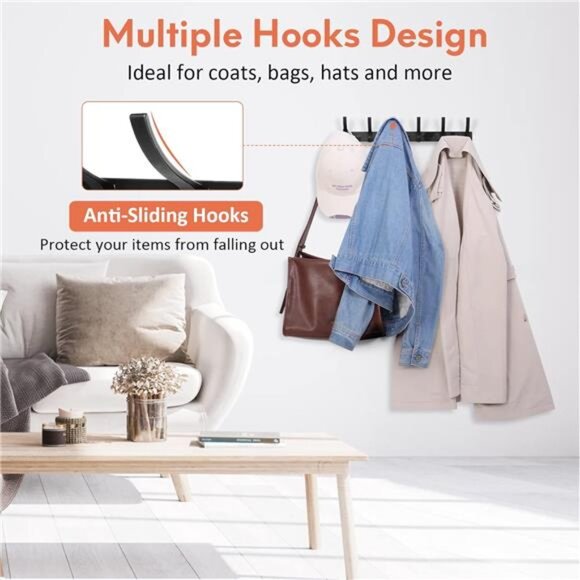 2 Pack Coat Rack Wall Mount, Coat Hooks Wall Mount, Wall Hooks for Hanging - Picture 6 of 7